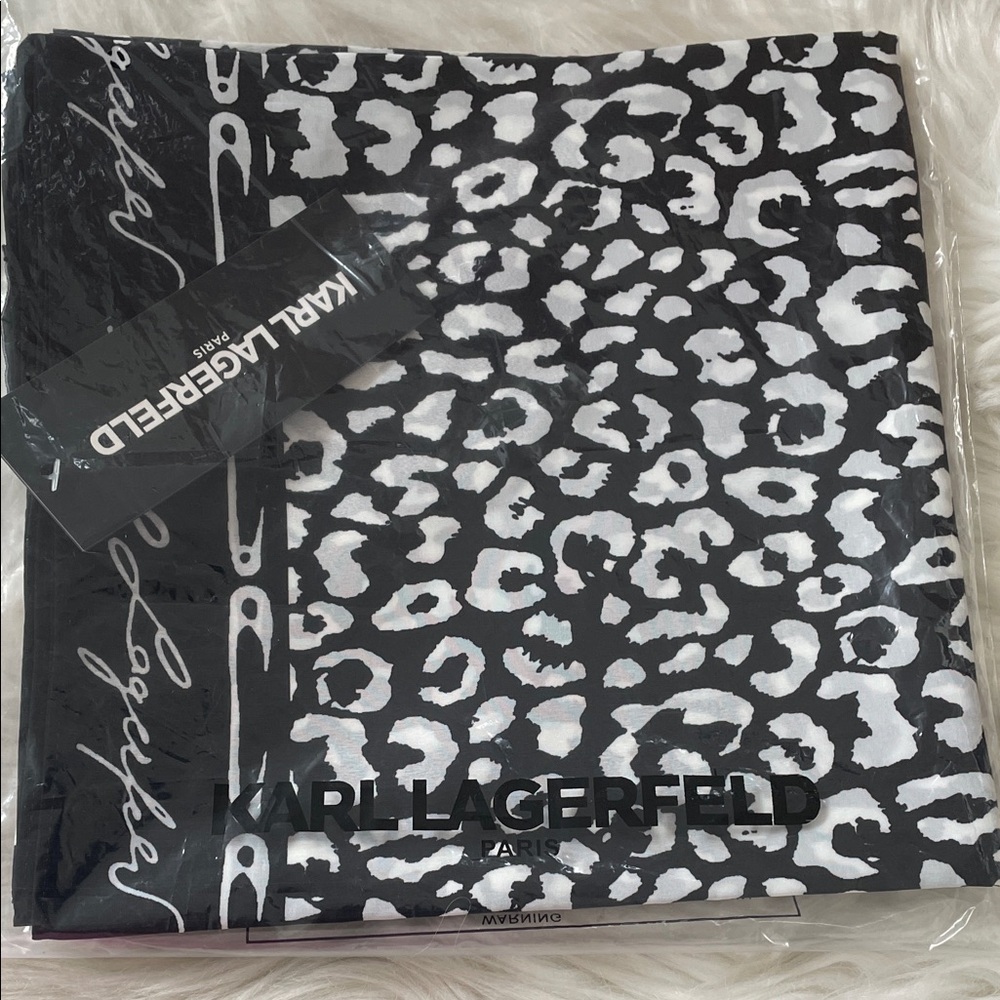 Karl Lagerfeld Black and White Leopard Print Scarf - Picture 4 of 4